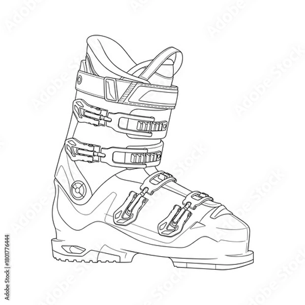 Obraz Ski boot outline design with buckles and straps  