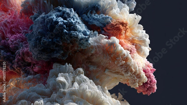 Fototapeta Abstract cloud generative art digital sculpture colorful texture organic form 3D render swirling pattern soft light. Dreamy swirling abstract