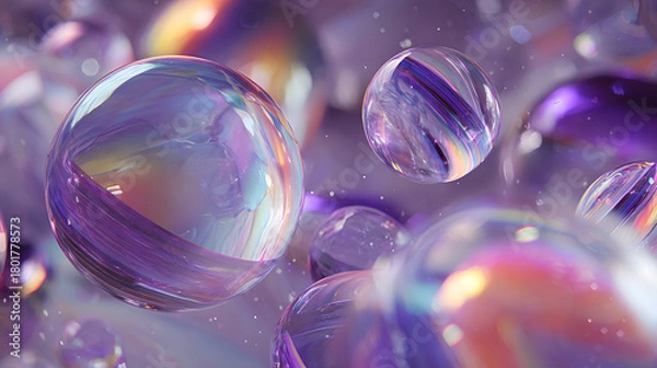 Obraz Iridescent sphere holographic bubble abstract glass floating orb pastel color soft light 3D render dreamy shimmer vaporwave