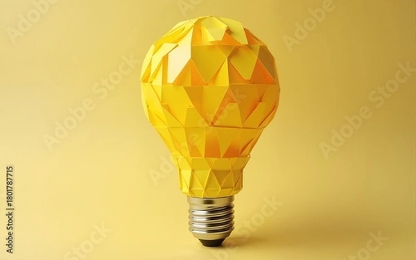 Obraz Light bulb made of yellow scrap paper ball, creative thinking concept. High quality