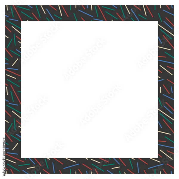 Fototapeta Decorative frame geometric pattern featuring scattered, multicolored diagonal lines on a dark background. Clean and modern abstract background ideal for your designs.