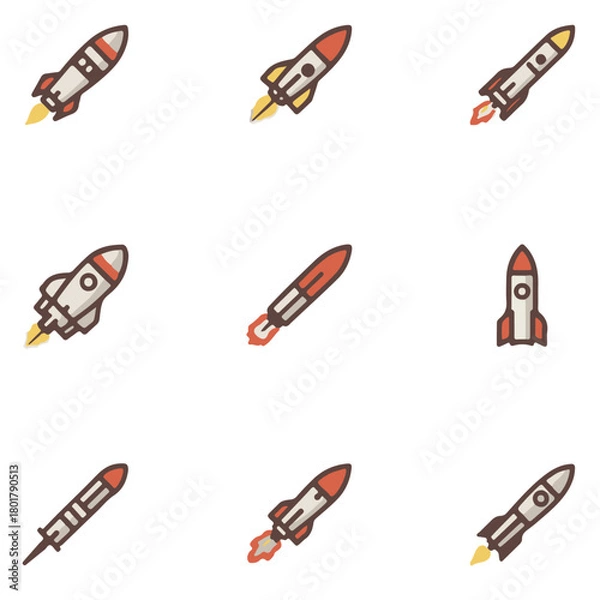 Fototapeta Missile launch icon set, modern missile set, missile weapon icon