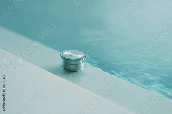 Fototapeta futuristic bathtub featuring holographic display of water level and time merging technology with relaxation