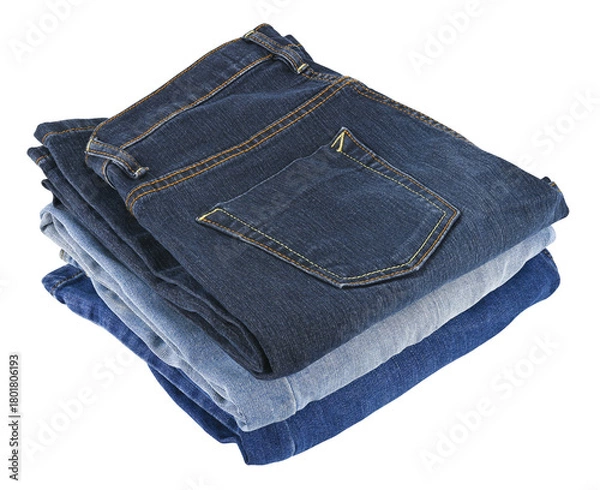 Fototapeta Stack blue jeans isolated on a transparent background. Full depth of field. PNG.