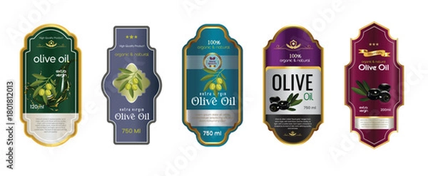 Fototapeta Olive oil labels bundle set vector design