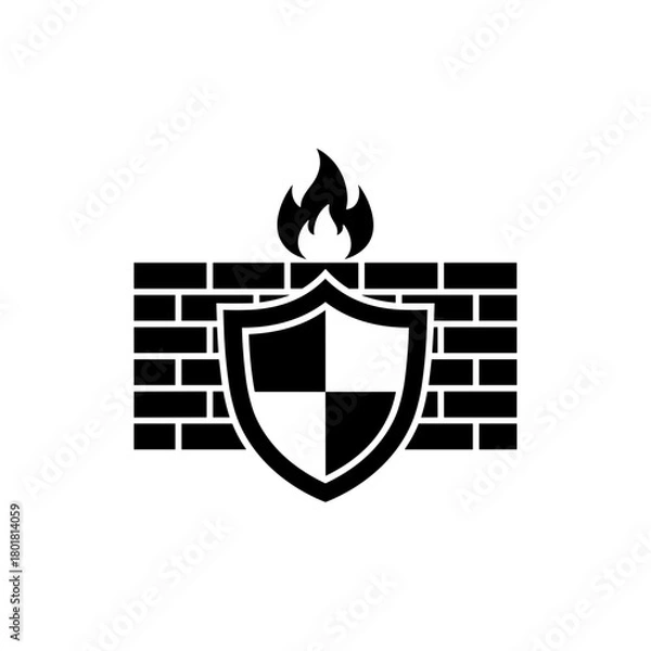 Fototapeta Firewall protection icon with a shield and flame on a transparent background