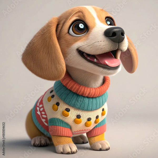 Obraz Adorable puppy in cozy sweater, perfect for heartwarming holiday greetings or pet product ads, radiating joy and festive charm, ideal for family-friendly content.