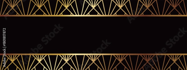Fototapeta 高級感のあるアールデコ模様のバナー　ブラック＆ゴールド