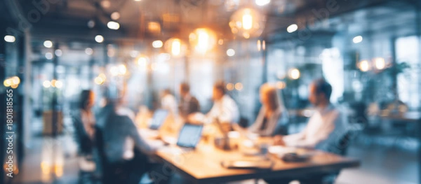 Obraz Blurred office meeting with business concept banner background