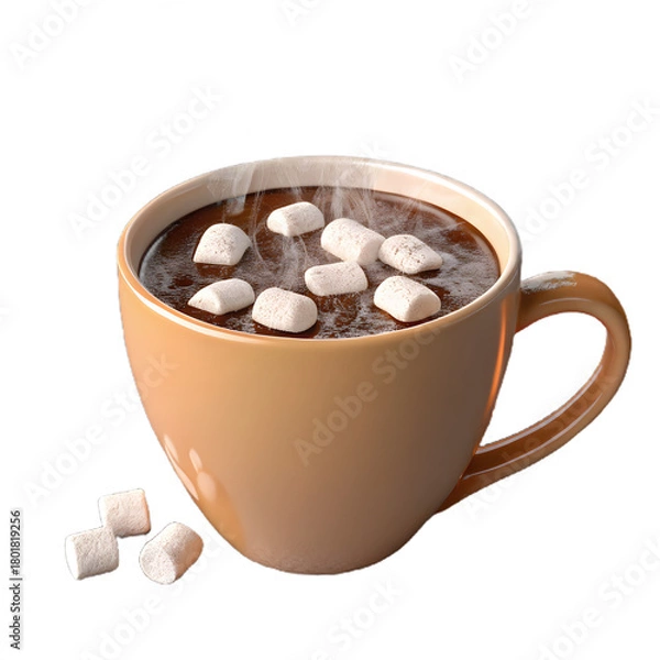 Obraz Indulge in a cozy mug of steamy hot chocolate topped with sweet marshmallows - perfect for warming up winter nights and festive holiday scenes