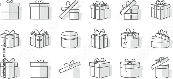 Fototapeta Set of gift boxes isolated on white background, vector line art design