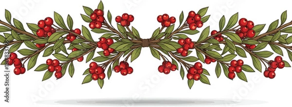 Fototapeta Hand drawn rowan branch with red berries isolated on white background