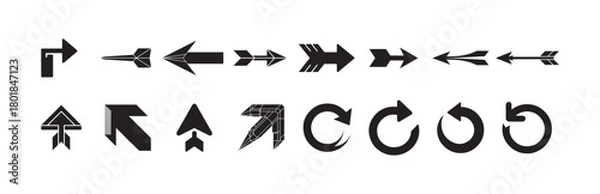 Fototapeta Modern Arrow Vector Set, Bold black Directional Icons for Navigation, Download & UI Design
