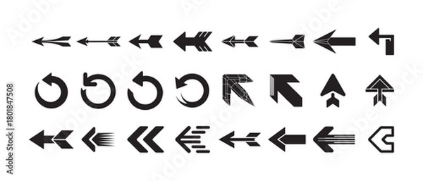 Fototapeta Stylized Arrow Icon Pack, Modern Blue Directional Vectors for UI, Navigation & Digital Interfaces