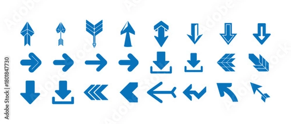 Fototapeta Blue Arrow Icon Set, Clean Minimal Directional Vector Graphics for UI, Apps and Infographics