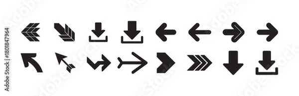 Obraz Arrow Icon Collection, Modern Directional Vector Symbols for Navigation, UI and Downloads
