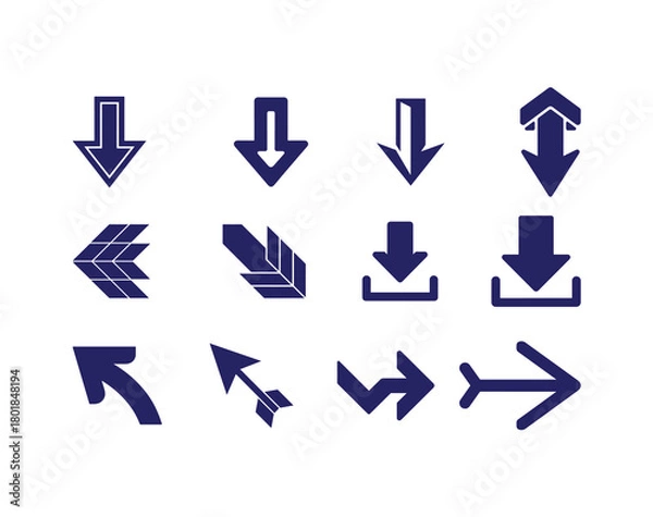 Obraz Blue Arrow Icon Set, Clean Minimal Directional Vector Graphics for UI, Apps and Infographics