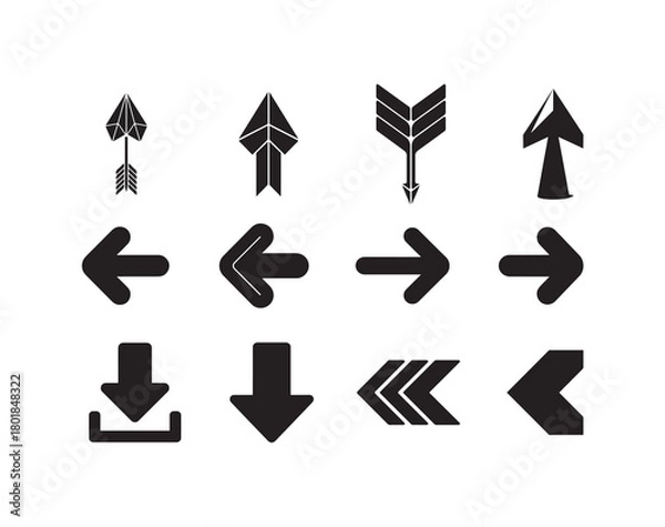 Fototapeta Arrow Icon Collection, Modern Directional Vector Symbols for Navigation, UI and Downloads