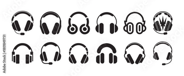 Obraz Headphone & Headset Icon Collection, Modern Audio, Music and Multimedia Vector Symbols
