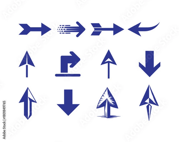 Fototapeta Modern Directional Arrow Icons Set – Blue Vector Arrow Shapes Collection
