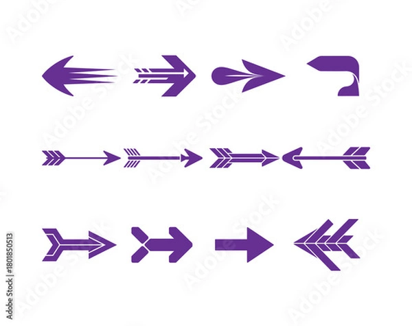 Fototapeta Purple Directional Arrow Icons Set, Vector Arrow Collection for Navigation & UI Design