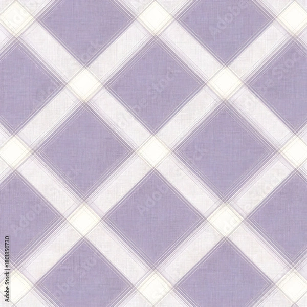 Fototapeta Soft lavender and cream diagonal grid pattern, a gentle and versatile textile background with a classic woven aesthetic, perfect for various design applications and digital papers