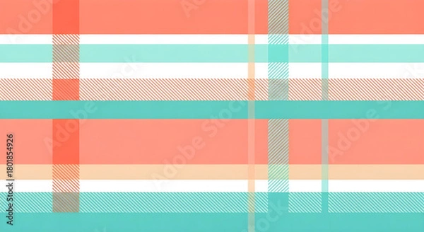 Fototapeta Abstract plaid pattern with horizontal and vertical lines in coral and teal colors, a vibrant and modern graphic design
