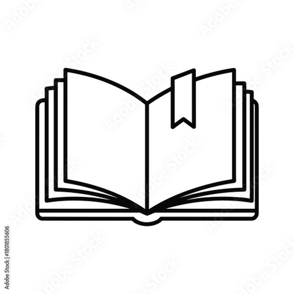 Fototapeta Open book with bookmark outline icon, representing knowledge, education, reading, learning, and literature concept.