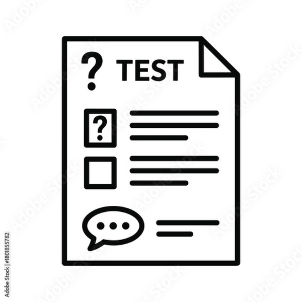 Fototapeta Questionnaire form with test questions and answer choices outline vector icon for quiz and survey design
