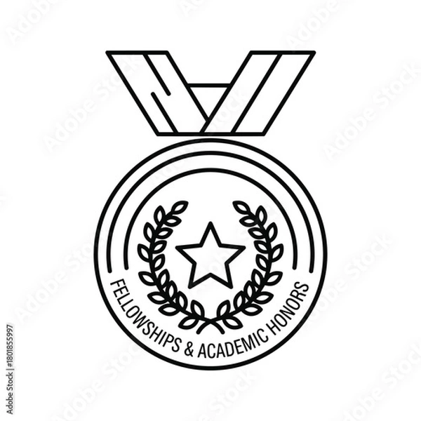 Fototapeta Outline icon of an academic achievement award medal, symbolizing fellowships and academic honors distinction.