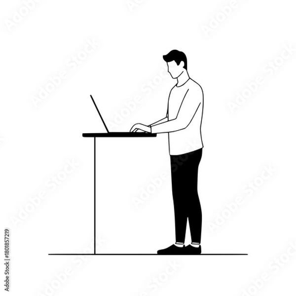 Fototapeta Modern professional working at standing desk with laptop for ergonomic health