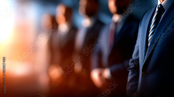 Obraz Professional men in suits standing in line, showcasing teamwork and collaboration