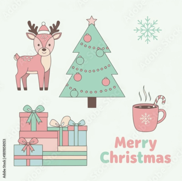 Obraz Soft pastel christmas themed vector design elements