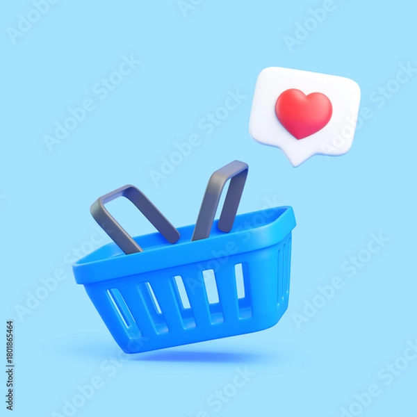 Fototapeta Shopping Basket with Heart Notification on Blue Background