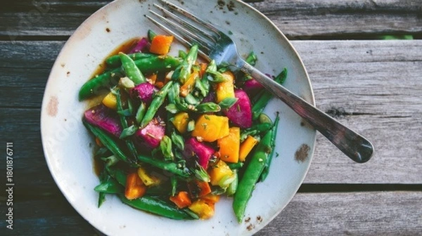 Obraz Colorful vegetable medley salad on a plate.