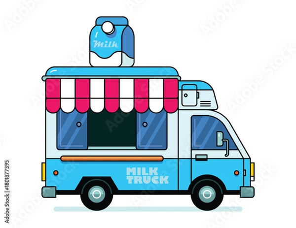 Obraz Milk Truck. Truck city car. Side view. isolated on white background
