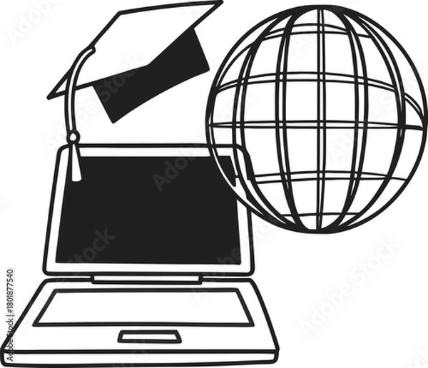 Obraz E-learning, global education, graduation, digital knowledge icon Vector