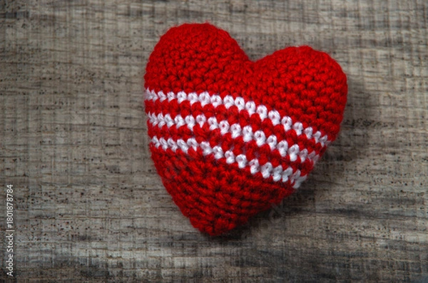 Obraz Love heart on wooden texture background, valentines day card concept