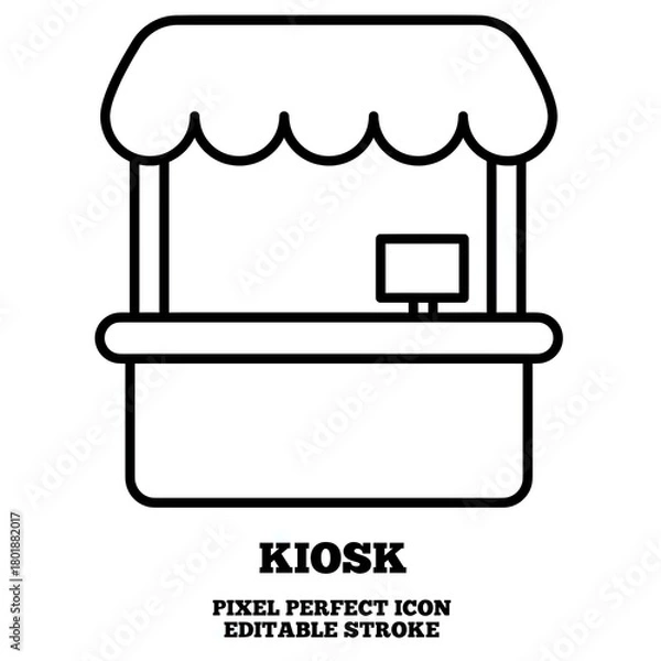 Fototapeta Kiosk icon, editable stroke outline icon isolated on white background flat vector illustration, black outline, Pixel perfect