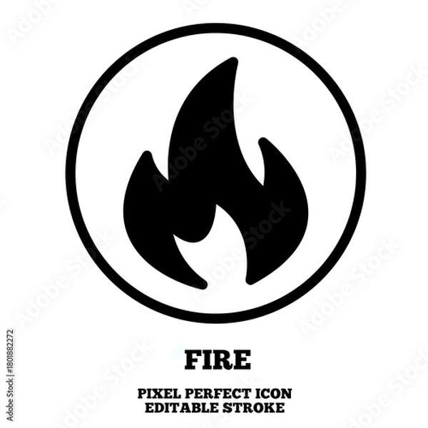 Fototapeta Fire icon, editable stroke outline icon isolated on white background flat vector illustration, black outline, Pixel perfect