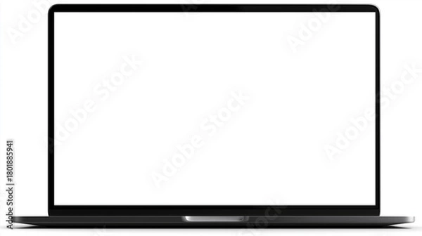 Fototapeta Minimalistic laptop with a blank white screen, perfect for mockups, web design, presentations and digital content creation. Clean background and modern style ideal for commercial use