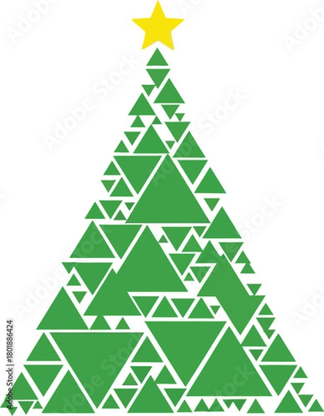 Fototapeta Christmas tree made of green triangles isolated on white background