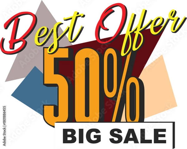 Obraz Big Sale Promotion Design with Fifty Percent Off Typography and Modern Geometric Shapes Retail Discount Advertising Element for Commercial Use Isolated