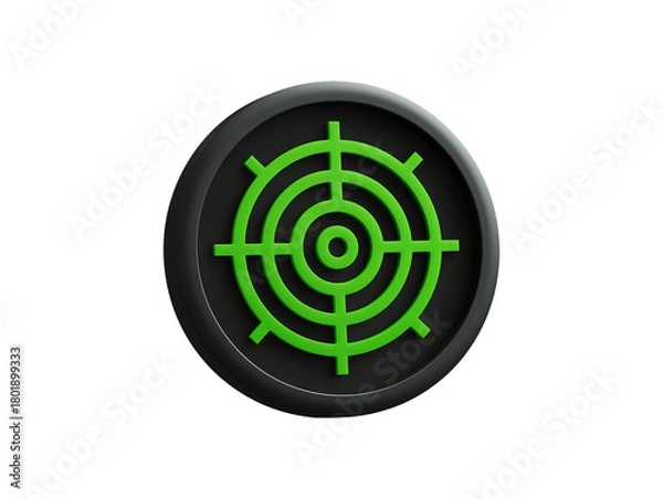 Fototapeta Green target 3d icon button isolated on transparent or white background, png