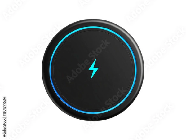 Fototapeta Blue lightning 3d icon button isolated on transparent or white background, png
