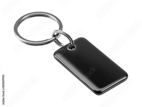 Fototapeta Blank black keychain tag isolated on transparent or white background, png