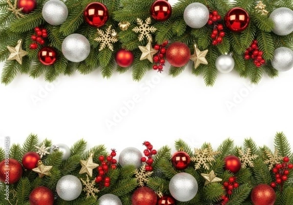 Obraz Christmas garland with ornaments isolated on white background