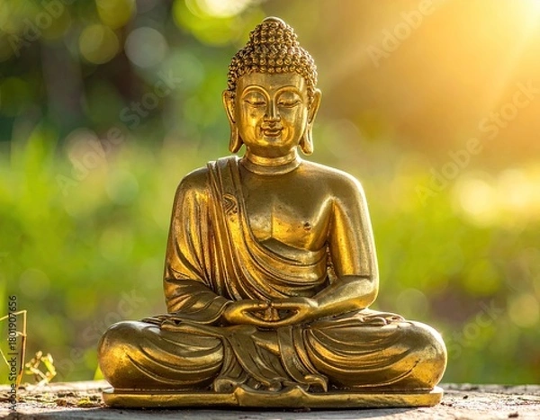 Fototapeta Golden Buddha Statue in Peaceful Sunlight