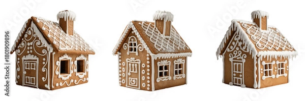 Fototapeta A Set For Gingerbread houses isolated on transparent background