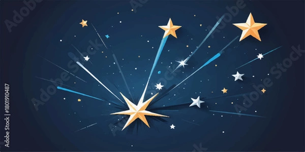 Fototapeta Sparkling vector illustration of a bright magic star in a blue winter night sky